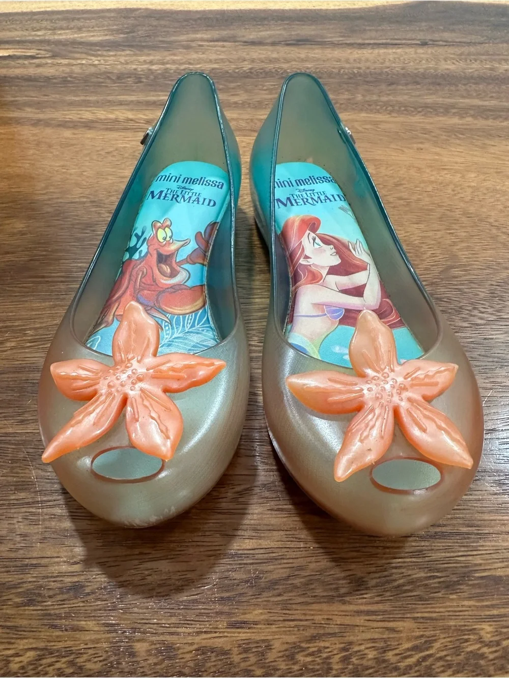 Mini Melissa Disney Ariel Jelly Vinyl Slip-On Peep Toe Flats Flower US 1 EU 32